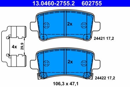 Set plăcuțe frână ATE, spate  (cu accesorii), pentru: CHEVROLET MALIBU; OPEL INSIGNIA A, INSIGNIA A COUNTRY; SAAB 9-5 1.4-2.8 07.08-