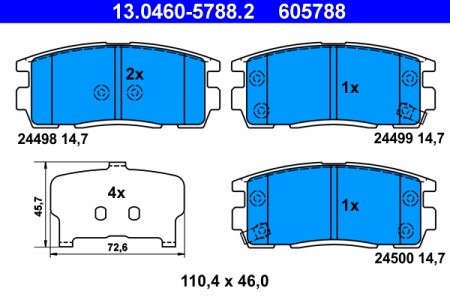 Set plăcuțe frână ATE, spate  (cu un tampon de amortizare), pentru: CHEVROLET CAPTIVA, EQUINOX; HYUNDAI TERRACAN; OPEL ANTARA A, KADETT A 1.0-3.5 09.62-