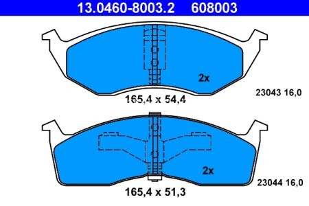 Set plăcuțe frână ATE, față , pentru: CHRYSLER 300M, CARAVAN, CONCORDE, NEON, NEON II, NEW YORKER, VISION, VOYAGER III; DODGE CARAVAN, INTREPID, NEON, NEON II; PLYMOUTH NEON 1.6-3.8 10.92-