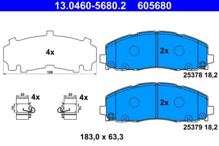 Set plăcuțe frână ATE, față , pentru: CHRYSLER PACIFICA; DODGE GRAND; FIAT FREEMONT; JEEP WRANGLER IV; LANCIA VOYAGER 2.0-3.6LPG 08.11-