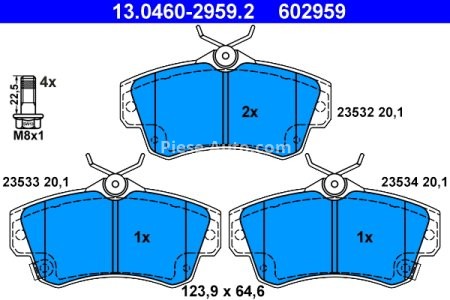 Set plăcuțe frână ATE, față (cu șuruburi ghidare etrier), pentru: CHRYSLER PT CRUISER 1.6-2.4 06.00-12.10