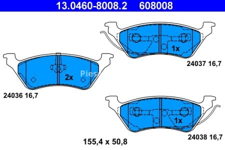 Set plăcuțe frână ATE, spate  , pentru: CHRYSLER VOYAGER IV; DODGE CARAVAN 2.4-3.8 02.00-
