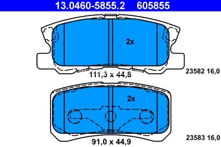Set plăcuțe frână ATE, spate  , pentru: CITROEN C4 AIRCROSS, C-CROSSER, C-CROSSER ENTERPRISE; JEEP COMPASS, PATRIOT; LANCIA FLAVIA; MITSUBISHI ASX, ENDEAVOR 1.6-3.8 04.00-