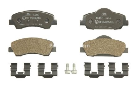 Set plăcuțe frână ATE, față (cu accesorii; cu șuruburi ghidare etrier), pentru: CITROEN C4 CACTUS, C-ELYSEE; PEUGEOT 301 1.2-1.6LPG 11.12- 1