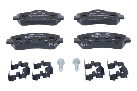 Set plăcuțe frână ATE, față (cu accesorii; cu șuruburi ghidare etrier), pentru: CITROEN C4 CACTUS, C-ELYSEE; PEUGEOT 301 1.2-1.6LPG 11.12- 3