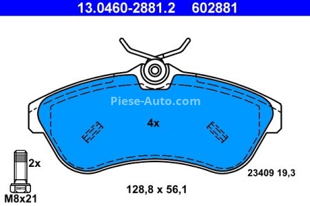 Set plăcuțe frână ATE, față (cu șuruburi ghidare etrier), pentru: CITROEN C2, C2 ENTERPRISE, C3 I, C3 PLURIEL 1.4-1.6D 02.02- 2
