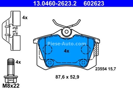 Set plăcuțe frână ATE, spate  (cu accesorii), pentru: DS DS 3; CITROEN C3 AIRCROSS II, C3 II, C3 III, C3 PICASSO, C4 CACTUS, DS3; OPEL CROSSLAND X, CROSSLAND X /LAND 1.0-2.0 05.86- 2