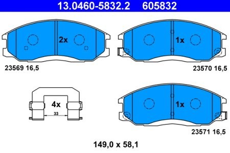 Set plăcuțe frână ATE, față (cu accesorii), pentru: DAEWOO REXTON; HYUNDAI H-1, H-1 / STAREX, H-1 CARGO, HIGHWAY, SANTA FÉ I, TRAJET, TRAJET/MINIVAN; SSANGYONG ACTYON I 1.5-3.2 06.97-