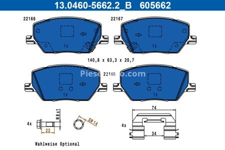 Set plăcuțe frână ATE, față , pentru: FIAT 500X; JEEP COMPASS, RENEGADE 1.0-2.4 07.14-