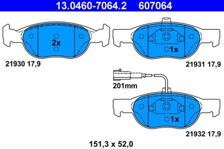 Set plăcuțe frână ATE, față , pentru: FIAT BRAVA, BRAVO I, MAREA, PUNTO; LANCIA DELTA II 1.2-2.4D 06.93-03.12