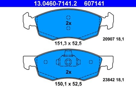 Set plăcuțe frână ATE, față , pentru: FIAT DOBLO, DOBLO/MINIVAN 1.2-1.9D 03.01-