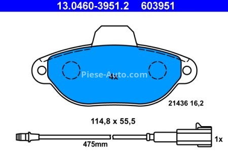Set plăcuțe frână ATE, față , pentru: FIAT PANDA, PUNTO, SEICENTO / 600; FORD KA; LANCIA Y 0.9-1.7D 09.93-