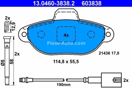 Set plăcuțe frână ATE, față (cu accesorii), pentru: FIAT 500, PANDA, PUNTO, SEICENTO / 600; FORD KA 0.9-1.2LPG 11.97-