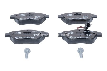 Set plăcuțe frână ATE, față (cu șuruburi ghidare etrier), pentru: FIAT BRAVO II, SIENA, STILO 1.2-1.6 11.00-12.14 3