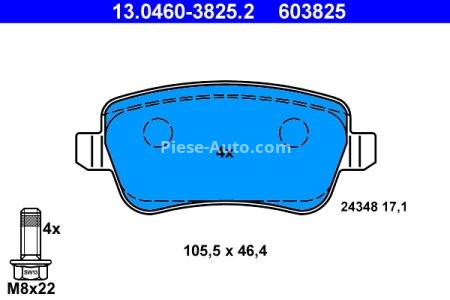 Set plăcuțe frână ATE, spate  (cu șuruburi ghidare etrier), pentru: FIAT CROMA, CROMA/KOMBI 1.8-2.4D 06.05-12.11