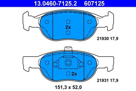 Set plăcuțe frână ATE, față , pentru: FIAT PUNTO, PUNTO/HATCHBACK 1.2/1.9D 09.99-03.12 3