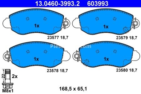 Set plăcuțe frână ATE, față (cu șuruburi ghidare etrier), pentru: FORD TRANSIT 2.0D-2.4D 01.00-05.06 2