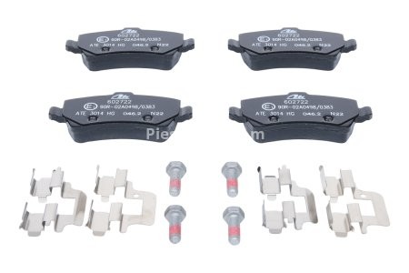 Set plăcuțe frână ATE, spate  (cu accesorii; cu șuruburi ghidare etrier), pentru: VOLVO S60 II, S80 II, V60 I, V70 III, V70 III/KOMBI, XC70 II 1.5-4.4 03.06-12.19 3