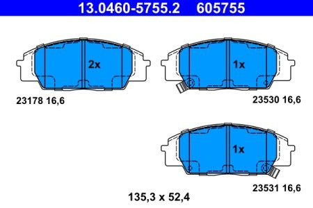 Set plăcuțe frână ATE, față , pentru: HONDA CIVIC VII, CIVIC VIII, S2000 1.4-2.2 06.99-