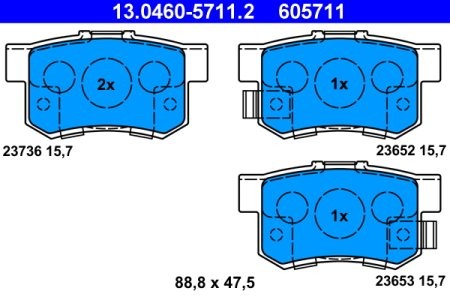 Set plăcuțe frână ATE, spate  , pentru: HONDA ACCORD VII, CIVIC VII, CR-V II, FR-V, LEGEND II, LEGEND III, ODYSSEY, SHUTTLE, STREAM; SUZUKI SWIFT III 1.3D-3.5 01.91-