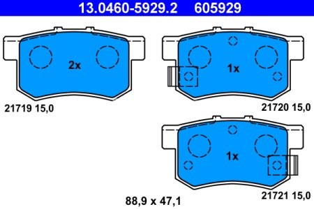 Set plăcuțe frână ATE, spate  , pentru: HONDA ACCORD IV, ACCORD V, ACCORD VI, CIVIC III, CIVIC IV, CIVIC IX, CIVIC VI, CIVIC VII, CIVIC VIII, INSIGHT, INTEGRA 1.3-3.2 10.84-