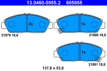 Set plăcuțe frână ATE, față , pentru: HONDA ACCORD V, PRELUDE IV, PRELUDE V; ROVER 600 I 1.9-2.3 02.92-10.00