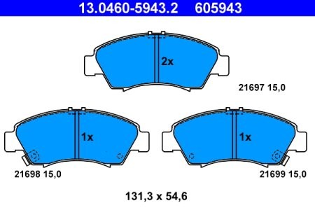 Set plăcuțe frână ATE, față , pentru: HONDA CAPA, CITY IV, CITY V, CIVIC V, CIVIC VI, JAZZ II, JAZZ III, LOGO, ODYSSEY 1.2-3.5 10.91- 2
