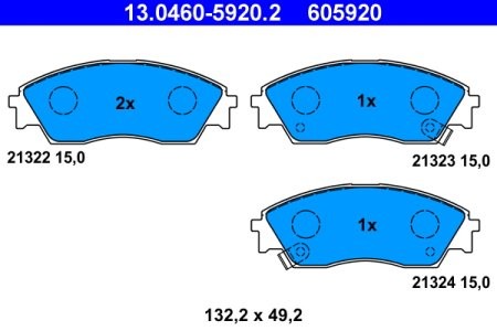 Set plăcuțe frână ATE, față , pentru: HONDA CIVIC II, CIVIC IV, CIVIC VI, CONCERTO, CRX II, PRELUDE III 1.4-2.0D 04.87-02.01