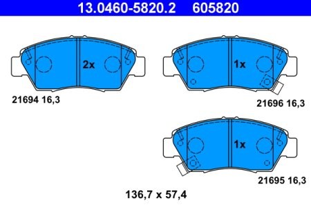 Set plăcuțe frână ATE, față , pentru: HONDA CIVIC V, CIVIC VI, CIVIC VII, CIVIC VIII, CRX III, DOMANI 1.3-2.0D 10.91-12.13