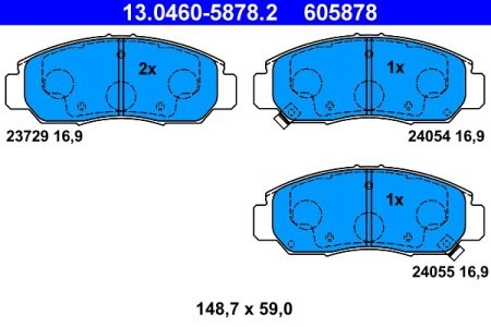 Set plăcuțe frână ATE, față , pentru: HONDA CIVIC VII, CIVIC VIII, FR-V, STREAM 1.4-2.2D 12.00-