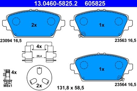 Set plăcuțe frână ATE, față (cu accesorii; cu șuruburi ghidare etrier), pentru: HONDA ACCORD VI; MG MG ZR, MG ZS; NISSAN ALMERA TINO, PRIMERA 1.4-2.5 03.97-