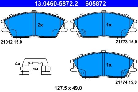 Set plăcuțe frână ATE, față (cu accesorii), pentru: HONDA ACCORD II; HYUNDAI ACCENT, ACCENT I, ACCENT II, GETZ, LANTRA I, LANTRA II, PONY, PONY / EXCEL, S 1.1-1.8 09.83-12.10