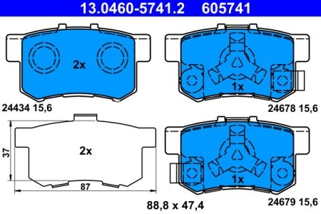 Set plăcuțe frână ATE, spate  , pentru: HONDA ACCORD IX, ACCORD VIII, CR-V II, CR-V V 1.5-3.5 09.01-