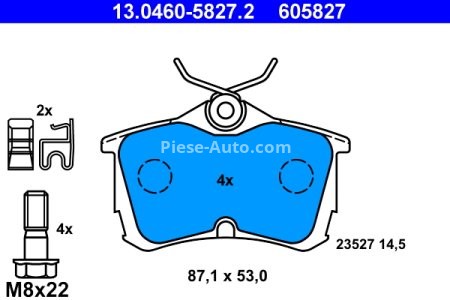 Set plăcuțe frână ATE, spate  (cu șuruburi ghidare etrier), pentru: HONDA ACCORD VI, ACCORD VII; TOYOTA COROLLA 1.3-3.0 07.92-05.08
