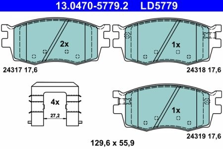 Set plăcuțe frână ATE din ceramică, față , pentru: HYUNDAI ACCENT III, I20 I; KIA RIO II 1.1D-1.6D 03.05-