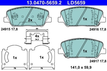 Set plăcuțe frână ATE din ceramică, față , pentru: HYUNDAI GENESIS, I30, VELOSTER; KIA CEE'D, OPTIMA, PRO CEE'D 1.0-3.8 01.08-