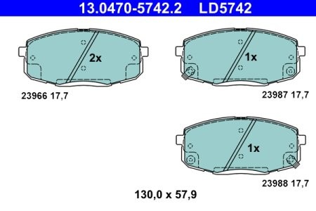 Set plăcuțe frână ATE din ceramică, față , pentru: HYUNDAI I30; KIA CARENS II, CEE'D, CERATO II, CERATO III, CERATO KOUP III, PRO CEE'D 1.4-2.0LPG 07.02- 3