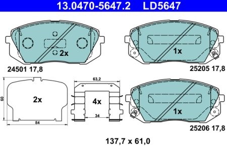 Set plăcuțe frână ATE din ceramică, față , pentru: HYUNDAI I40 I, I40 I CW, IX35, KONA, TUCSON, TUCSON/SUV; KIA CADENZA II, CEE'D, CEED, OPTIMA, PRO CEE'D, PROCEED, SOUL II 1.0-Electric 08.09-
