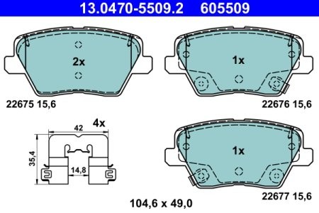 Set plăcuțe frână ATE din ceramică, spate , pentru: HYUNDAI I30; KIA CEED, PROCEED, XCEED 1.0-1.6H 11.16-
