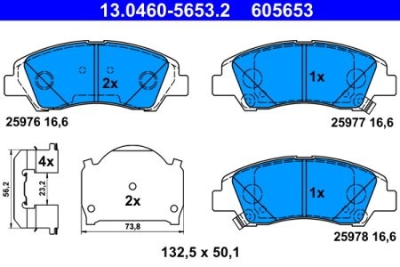 Set plăcuțe frână ATE, față , pentru: HYUNDAI I10 I, I10 II 1.0/1.0LPG/1.2 08.13-