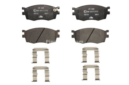 Set plăcuțe frână ATE, față (cu accesorii), pentru: HYUNDAI ACCENT III, I20 I; KIA RIO II 1.1D-1.6D 03.05-