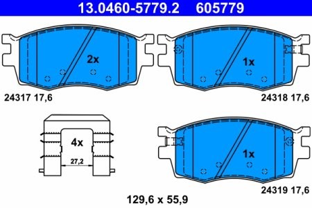 Set plăcuțe frână ATE, față (cu accesorii), pentru: HYUNDAI ACCENT III, I20 I; KIA RIO II 1.1D-1.6D 03.05-