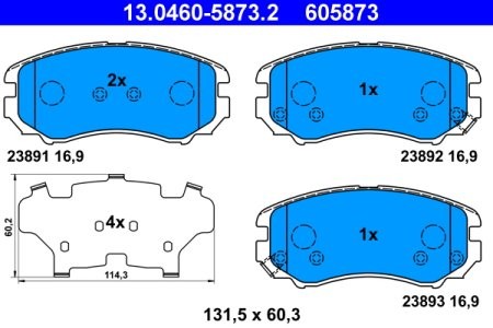 Set plăcuțe frână ATE, față (cu un tampon de amortizare), pentru: HYUNDAI COUPE II, ELANTRA III, ELANTRA IV, SONATA IV, SONATA V, TIBURON, TUCSON, TUCSON/SUV; KIA MAGENTIS I 1.6-3.3 03.98-