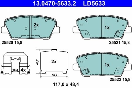 Set plăcuțe frână ATE, spate  , pentru: HYUNDAI GRAND SANTA FÉ, SANTA FÉ II, SANTA FÉ III, SANTA FÉ II/SUV; KIA SORENTO II, SORENTO II/SUV 2.0D-3.5 03.06-