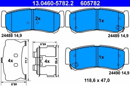 Set plăcuțe frână ATE, spate  , pentru: HYUNDAI H-1 / STAREX, SANTA FÉ II, SANTA FÉ II/SUV 2.2D/2.4/2.7 06.97-05.13