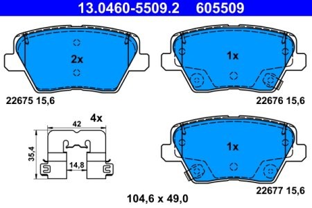 Set plăcuțe frână ATE, spate  , pentru: HYUNDAI I30; KIA CEED, PROCEED, XCEED 1.0-1.6H 11.16-