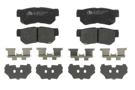 Set plăcuțe frână ATE, spate  (cu accesorii; cu un tampon de amortizare), pentru: HYUNDAI ELANTRA IV, GETZ, GRANDEUR, HIGHWAY, MATRIX, SANTA FÉ I, SONATA IV, SONATA V, TRAJET 1.1-3.8 03.98-
