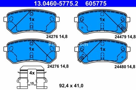 Set plăcuțe frână ATE, spate  (cu accesorii), pentru: HYUNDAI I10 I; KIA PICANTO I, PICANTO II 1.0-1.2 04.04-12.17