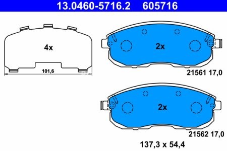 Set plăcuțe frână ATE, față , pentru: NISSAN ALTIMA, CUBE, JUKE, PULSAR, SENTRA VII, TEANA I, TIIDA; RENAULT LATITUDE; SUZUKI SX4 1.2-3.5 08.01-