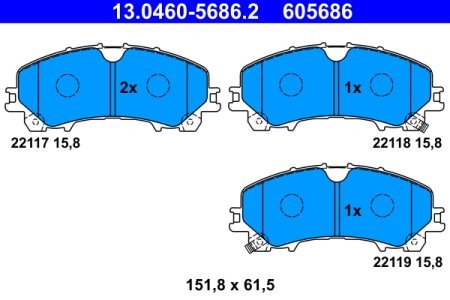 Set plăcuțe frână ATE, față , pentru: NISSAN X-TRAIL III; RENAULT KOLEOS II 1.3-3.5H 04.13-